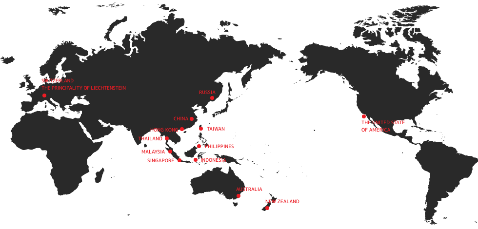 海外代理店を記した世界地図